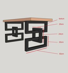 an image of a table with measurements for the top and bottom section, including height