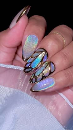 Instagram Cute Soft Nails Aesthetic, Crystal Nails Designs, Fairy Wing Nails, Butterfly Wing Nails, Wing Nails, Fairy Nails, Summer Nails Almond, Nail Hacks, Classy Acrylic