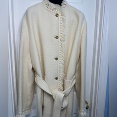 Gucci Tweed Ivory Coat With Gold Gg Buttons With Belt And Fringe (New) Size 46 Women’s Never Worn Brand New Comes With Gucci Hanger And Gucci Garment Bag Luxury Gucci Cream Outerwear, Luxury Cream Gucci Outerwear, Fitted White Gucci Outerwear, Classic Gucci Cream Outerwear, Classic Cream Gucci Outerwear, Gucci Long Sleeve Cream Outerwear, Gucci Cream Winter Outerwear, Gucci Cream Long Sleeve Outerwear, White Gucci Outerwear For Work