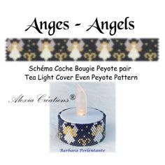 an angel candle is shown with the words angels in white and gold on it's side