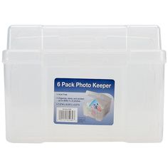 a clear plastic storage box with 6 pack photo keeper labels