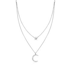 Crescent Jewelry, Moon Necklace Silver, Star And Moon, Diamond Birthstone, Fine Jewelery, Celestial Necklace, Moon And Star, Diamond Star, Silver Moon