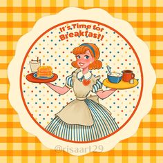 an image of a woman holding a plate with cake on it and coffee mugs