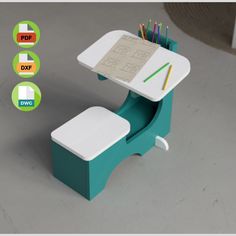 a desk with pencils and markers on it