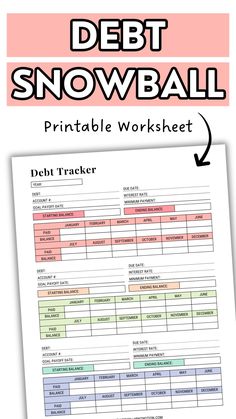 a printable debt snowball worksheet is shown