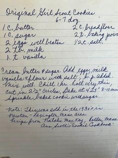 a handwritten recipe on lined paper with writing