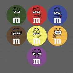 four different colored faces with eyes and mouths in the same circle, one has an emoticive expression on it's face