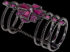 Dionea Orcini Jewelry | Linee Misteriose, BADASS.  https://www.etsy.com/shop/SelfiesNationLLC Sculpted Jewelry, Black Gold Jewelry, Jewelry Showcases, Double Ring, Pave Ring, Jewelry Images, Put A Ring On It, Pink Sapphire, Black Diamond