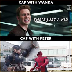 captain america and spider - man captioned by the same person in front of them