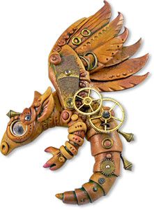 an animal made out of metal with gears on it's body and wings, is shown