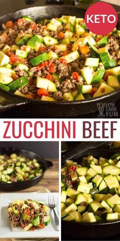 the recipe for zucchini beef skillet is shown