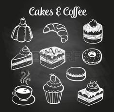 cakes and coffee on the chalkboard