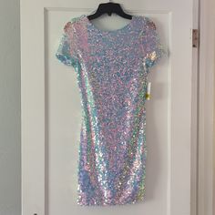 A Beautiful Never Worn Sequin Mermaid Dress Cheap Sequin Dress, Gilter Dresses, Cheap Sequin Dresses For Spring, I Love Sparkly Dresses, Unicorn Birthday Dress For Women, Colored Sequin Dress, Light Blue Mermaid Hem Dress For Party, Spring Mermaid Dress For Party, Spring Party Mermaid Dress