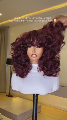 BAISI Sexy Burgundy Boucy Wavy Machine Made WIg With Bang – BAISI HAIR Deep Wave With Bangs, Deep Wave Wig With Bangs, Wand Curl Hairstyle, Bangs Wig Hairstyles, Wig Hairstyles Burgundy, Sza Wig, Wig Bangs Black Women, No Part Quick Weave, Plum Curly Hair