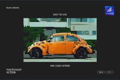 an orange car is shown with the words easy to use one click button on it