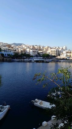 there are many boats that are docked at the water's edge in this city