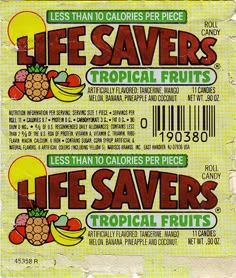 the label for life savers tropical fruits