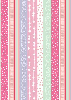 a pink and white striped background with hearts on the bottom, stripes in different colors