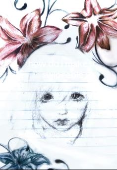 a drawing of a woman with flowers on her head