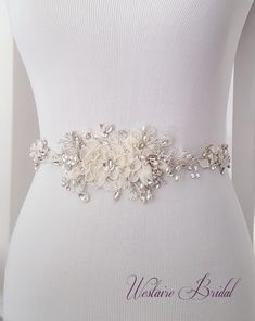 "This dazzling bridal belt is embellished with high quality pearls, floral and rhinestone crystal accents. The embellishment part of the belt is about 25\" long. Belt has satin ribbon (3/8\" width) ties at the back. The total belt length is 3 yards. Beautiful addition to your wedding gown. PROCESSING: Please allow 3-5 business days for production. Also be sure to leave the date you require your order or your wedding date. For rush order, please convo us before placing your order. SHIPPING: Order Bridal Belts And Sashes, Wedding Dress Belts, Wedding Belts And Sashes, Gowns Corset, Corset Victorian, Green Wedding Dress, Middleton Wedding, Colour Wedding, Dresses Corset