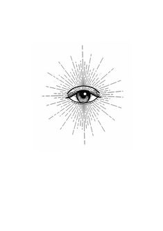 an all seeing eye with rays coming out of the iris in black and white, against a white background