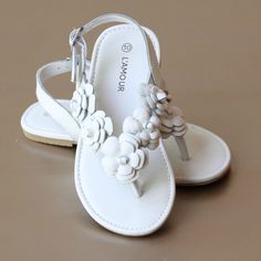 L'Amour Girls Silver Sakura Blossom Sandal Leather Flower, Leather Flowers, Flower Applique, Toddler Sizes, Thong Sandals, Womens Flip Flop, Appliques, Wedding Shoe, Final Sale