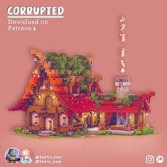 Hey there! Here is one of my favorite builds yet! Corrupped overgrown fantasy house I built with @Seefro.live :)  It has full interior on all 2 floors! Build downloads are available for supporters on Patreon. Medevil Minecraft Builds, Medevil Minecraft, Minecraft Castle Blueprints, Cottage Minecraft, Minecraft City Buildings, Minecraft House Plans, Minecraft Farm