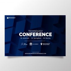 a blue business conference flyer with an abstract pattern on the front and back cover is shown