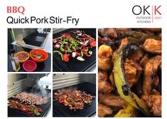 bbq quick pork stir - fry brochure is shown in four different pictures