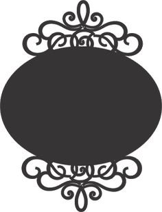 a black and white silhouette of a round sign with scroll work on it's sides