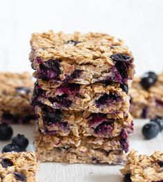 blueberry granola bars stacked on top of each other