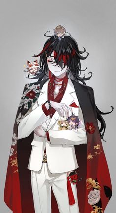 an anime character dressed in white and red