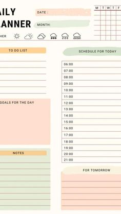 the daily planner is shown in pink and green