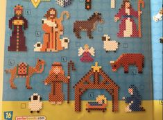 the cross stitch pattern for christmas is displayed in front of a blue background with white dots