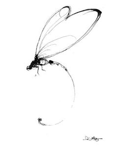 a black and white photo of a dragonfly flying through the air with its wings spread out