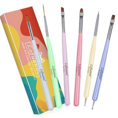 PRICES MAY VARY. 【6PCS NAIL ART BRUSHES SET】Lofuanna nail art brush set includes 6pcs nail art brushes with poly extension gel brush, nail polish brush, carved brush, art liner brush and dotting pen to help make many different types of DIY nail art, such as painting flowers, fine details, making flat or 3D patterns, drawing lines, applying colors, extending the nail gel. 【HIGH QUALITY MATERIAL】The head of the professional nail art brushes is made of quality fiber, soft and non-deformation, works Poly Extension Gel, Nail Polish Brush, Acrylic Nail Brush, Gel Nail Art Designs, Brush Art, Liner Brush, Professional Nail Art, Pen Kits, Diy Nail Art