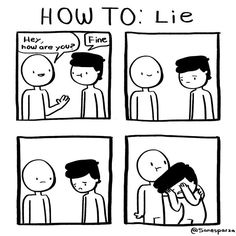 a comic strip with the words how to lie on it, and an image of two people