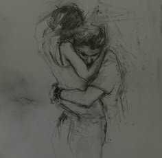 a drawing of two people hugging each other