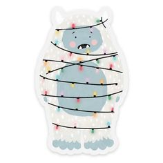 a sticker with an image of a bear wrapped in christmas lights on it's chest