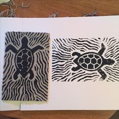 two handmade greeting cards with turtle and zebra prints