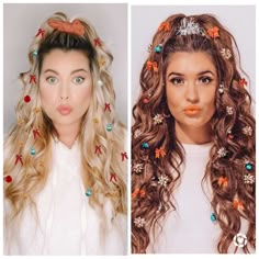 Christmas Hair Crazy, Ugly Sweater Hair Ideas, Crazy Holiday Hair Christmas, Vintage Christmas Hair, Wacky Christmas Hair, Crazy Hair Day Christmas, Christmas Party Hair, Sky Blue Hair, Hairstyles Christmas