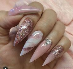 Nail Art Mariage, Stiletto Nail Art, Nagel Tips, Stiletto Nails Designs, Nail Candy, Nail Art Wedding, Pink Mauve, Nails Pink, Bridal Nails