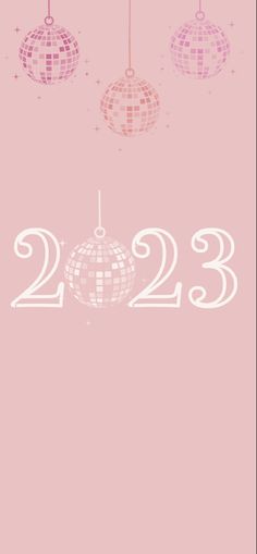 a pink background with three disco balls hanging from it's sides and the number twenty two