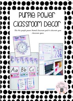 a black and white polka dot pattern with the words purple power classroom decor