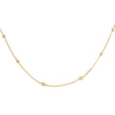 "22.5 inch Necklace. Material: Gold dipped with 14k gold plating. Size: 22.5\". Wear layered or alone. Artisan made in the United States. This jewelry is designed and crafted in small batches.  Features: * 22.5 inches Gold Dotted Chain. * Gold dipped with 14k gold plating over sterling silver * This jewelry is designed and crafted in small batches * Artisan made in the United States * Wear layered or alone * Dotted * Made in USA * Brand new This gold chain necklace is punctuated by gold beads in Adjustable Gold Necklace With Ball Chain, Adjustable Gold Ball Chain Necklace, 14k Gold Filled Ball Chain Necklace, Gift Gold Layered Necklace With Beaded Chain, Gold Layered Necklace With Delicate Chain And Round Beads, Dot Necklace, Gold Dot, Dainty Gold Necklace, Gold Dots