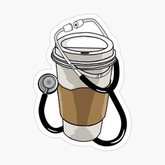 a coffee cup with a stethoscope attached to it sticker on a white background