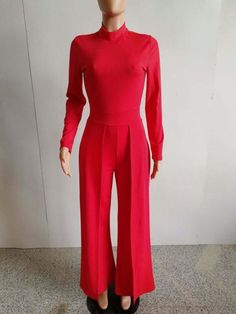 Elegant Stretch Suits, Elegant Long Sleeve Stretch Suits, Elegant Stretch Pantsuit For Parties, Elegant Party Bodysuit For Fall, Tailored Long Sleeve Pantsuit For Party, Chic Fitted Solid Color Suits, Elegant Stretch Suits For Office, Chic Long Sleeve Solid Suits, Elegant Full-length Fall Suits