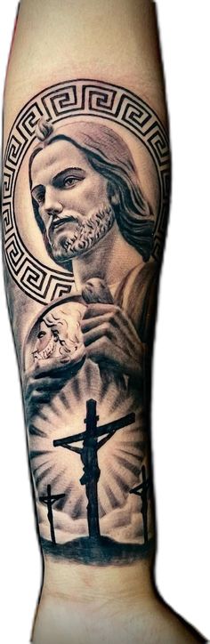 Symbolize spiritual strength with a San Judas tattoo featuring a cross. This powerful forearm sanctuary captures the essence of faith and resilience. Follow us for more tattoo inspiration and ideas! #SanJudasCross #SpiritualStrength #ForearmSanctuary #TattooInspiration Tattoo image credit - @diego_fades Discover a variety of tattoo styles, trends, and meanings on our website! St Judas Tattoo, Saint Judas Tattoo, Saint Jude Tattoo, San Judas Tattoo Design, St Jude Tattoo, St. Jude Tattoo, Tattoo With Cross, San Judas Tattoo, San Judas Tadeo Tattoo