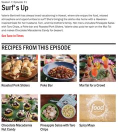 an article about the food and drink menu for surf's up