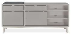 the sideboard has two drawers and one shelf on it's sides, with black top